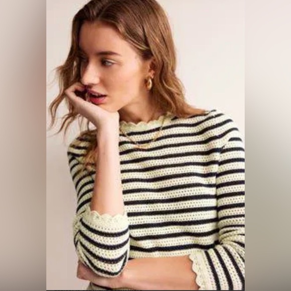 Boden Sweaters - Boden Textured Scallop Sweater Warm Ivory/ Naval stripe size S